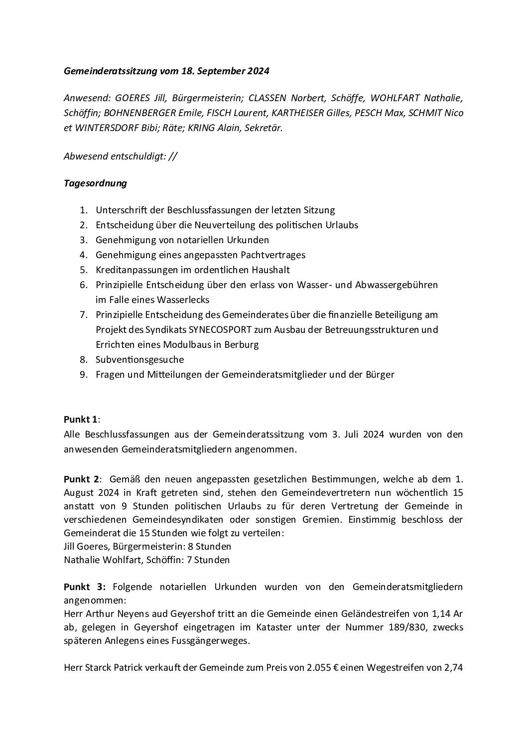 Bericht – Gemeinderatssitzung vom 18. September 2024