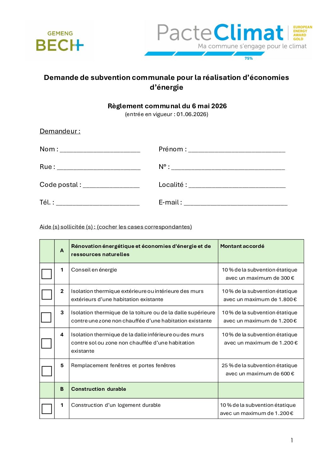 1Demande de subvention communale pour la réalisation d’économies d’énergie1