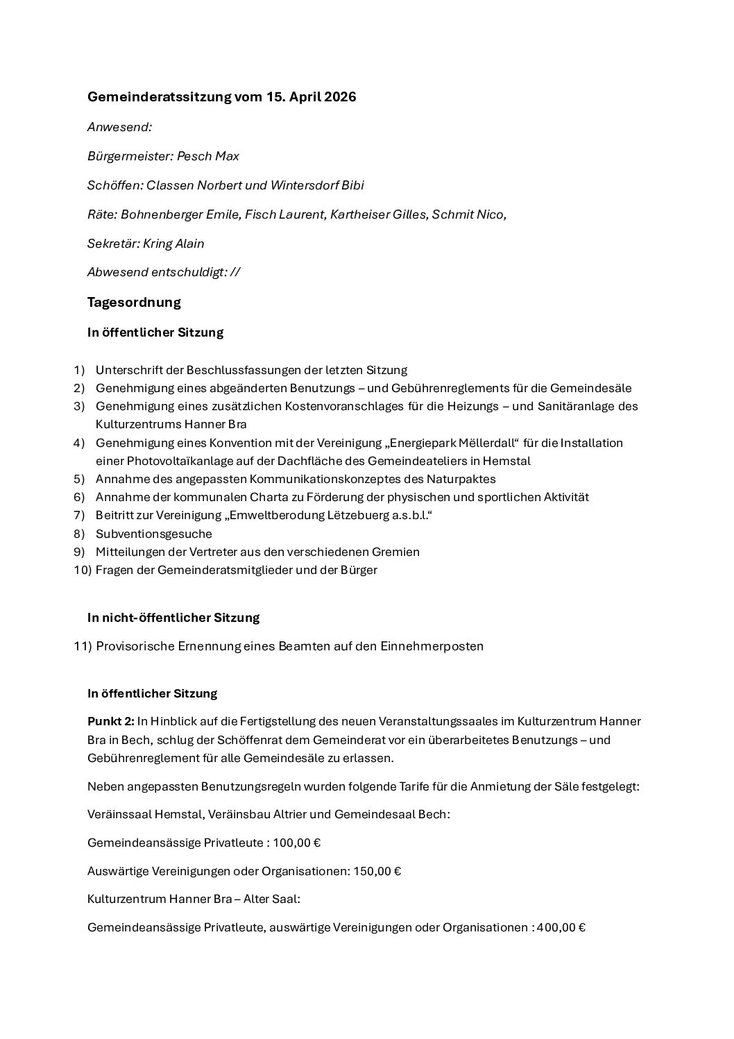 Bericht – Gemeinderatssitzung vom 15. April 2026