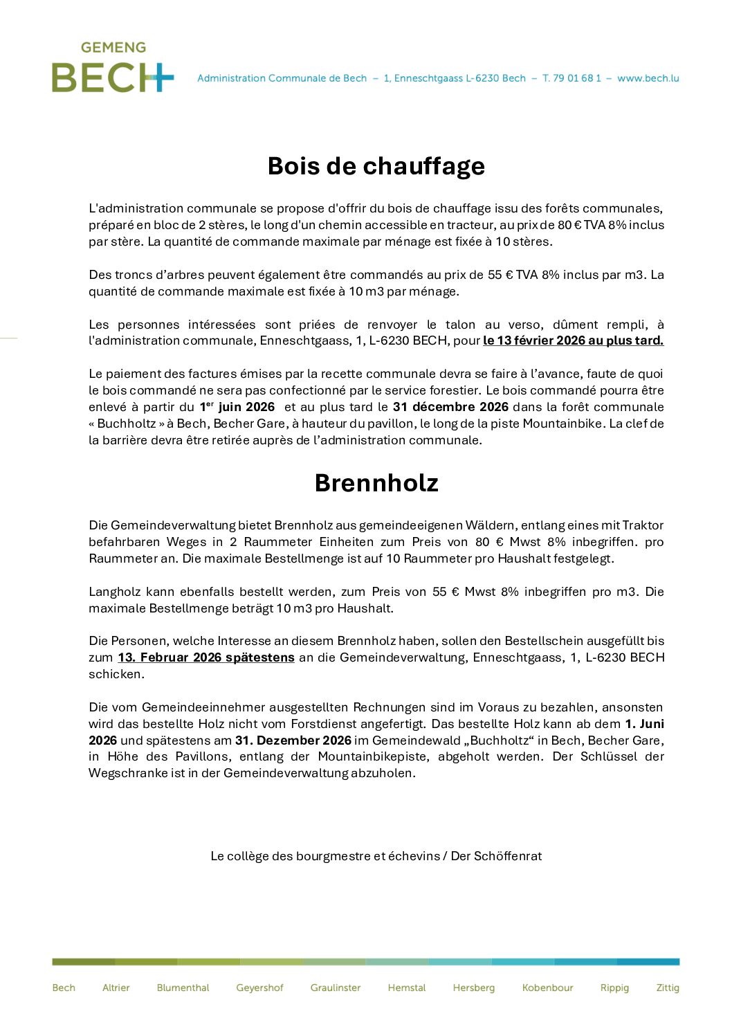 Commande de bois de chauffage 2026